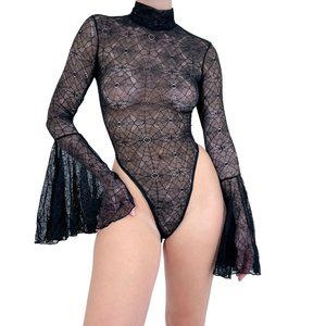 Vintage Inspired Lacey Black Bodysuit [S-L]